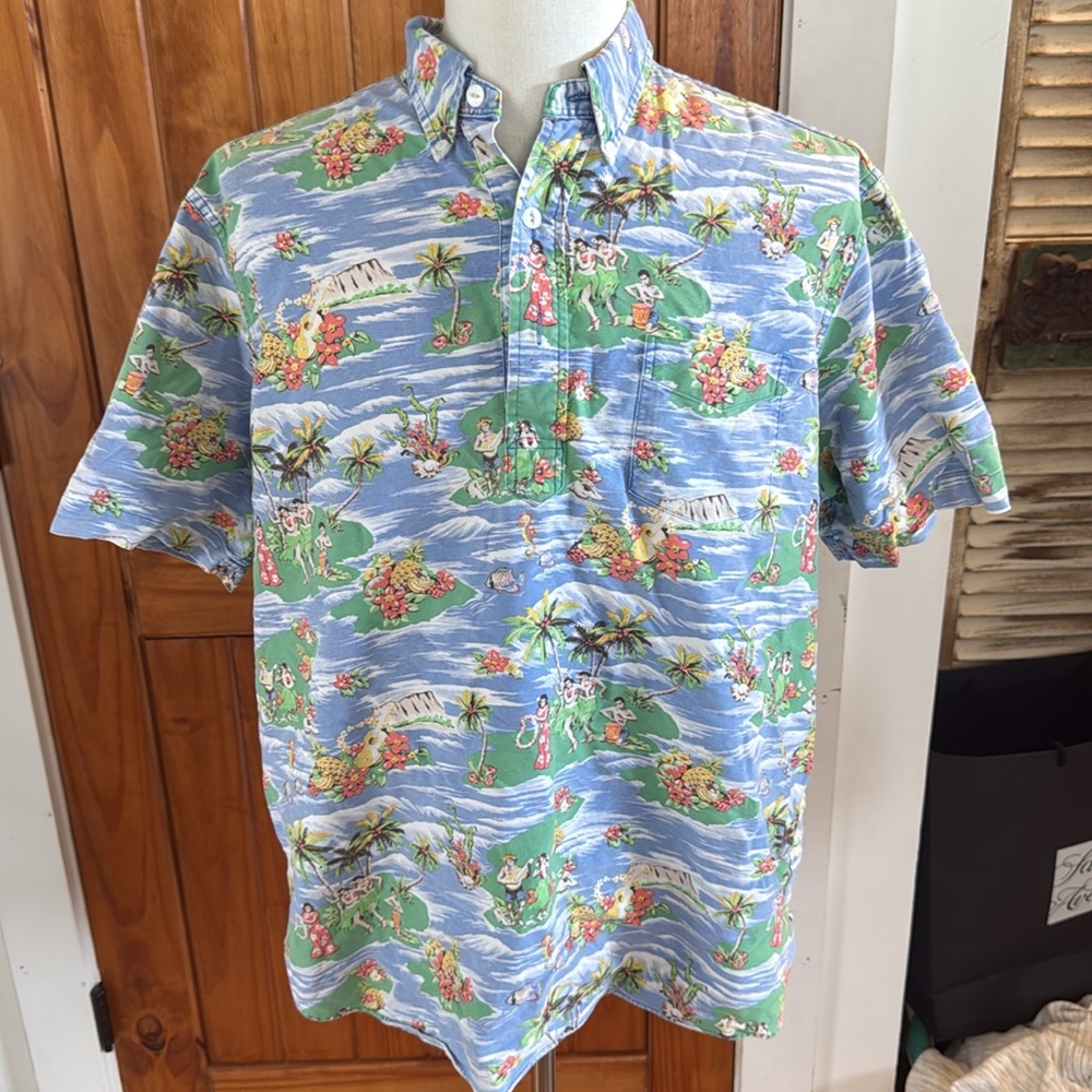 Ralph Lauren Blue Tropical Hawaiian 1/4 Button-Down Shirt